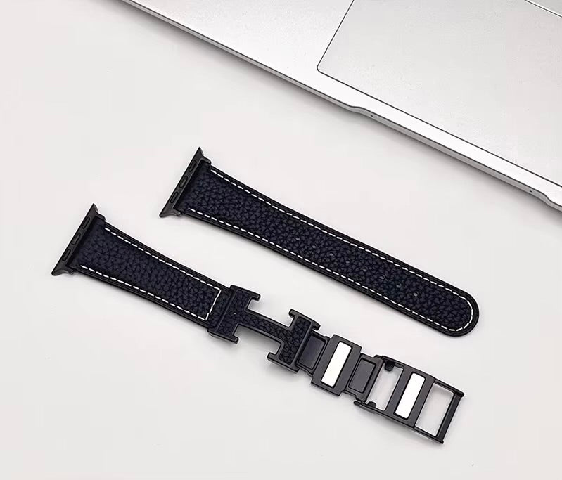 Luxury Magnetic Leather H Buckle Strap for Apple Watch Series 10/9/8/7/6/5/4/3 SE