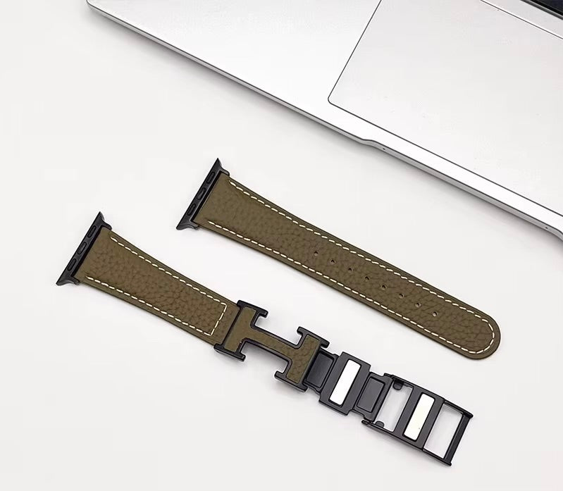 Luxury Magnetic Leather H Buckle Strap for Apple Watch Series 10/9/8/7/6/5/4/3 SE