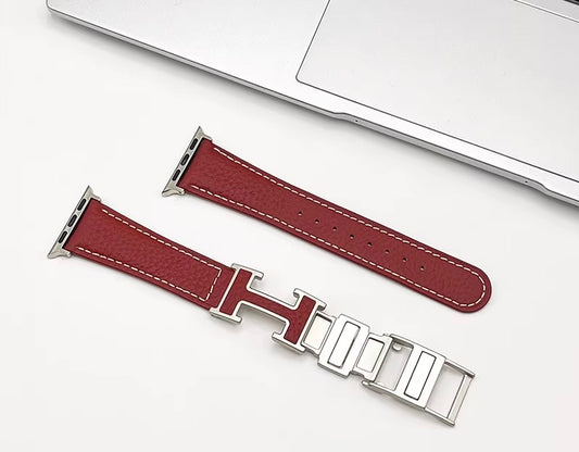 Luxury Magnetic Leather H Buckle Strap for Apple Watch Series 10/9/8/7/6/5/4/3 SE