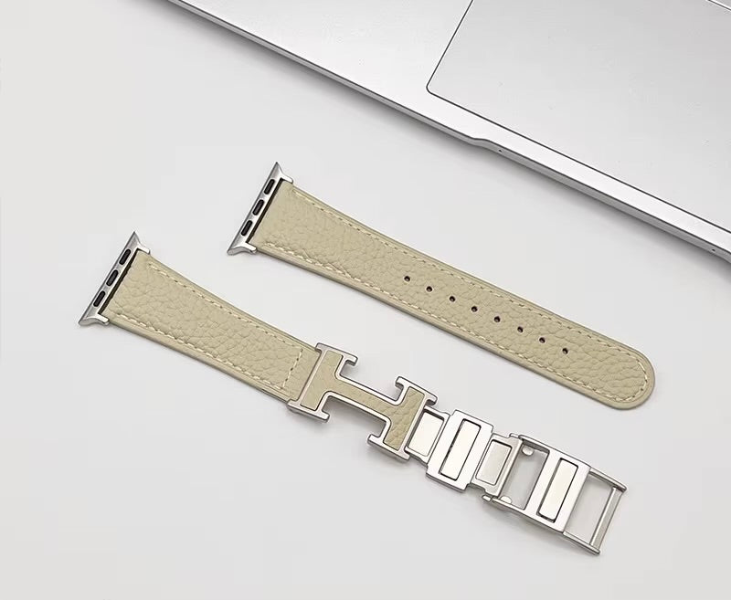 Luxury Magnetic Leather H Buckle Strap for Apple Watch Series 10/9/8/7/6/5/4/3 SE