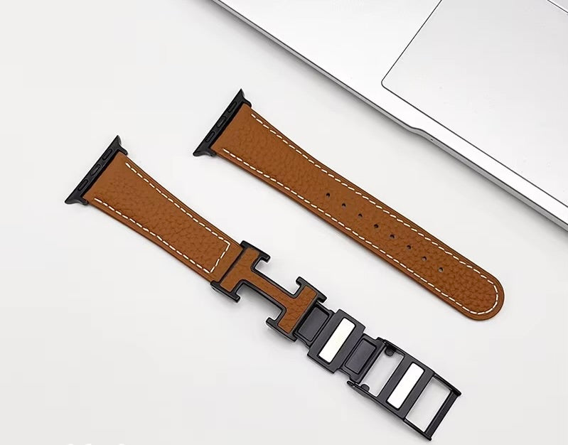 Luxury Magnetic Leather H Buckle Strap for Apple Watch Series 10/9/8/7/6/5/4/3 SE